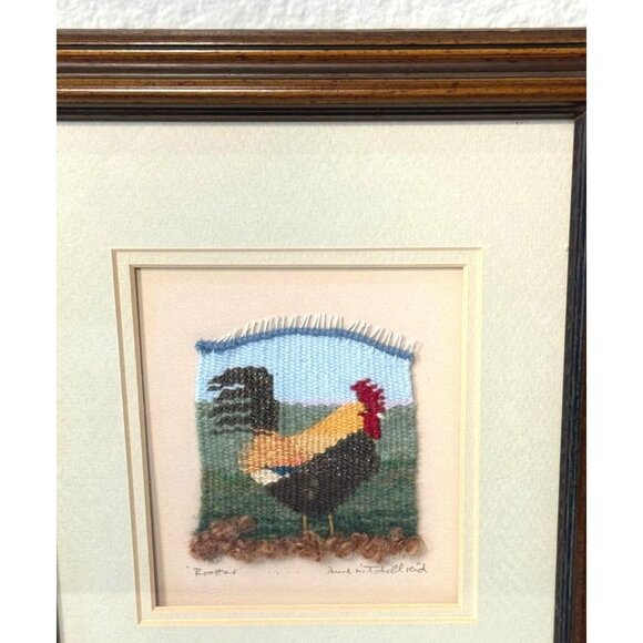 Hand Woven Artist Signed Unique Rooster Framed Art - Picture 1 of 8